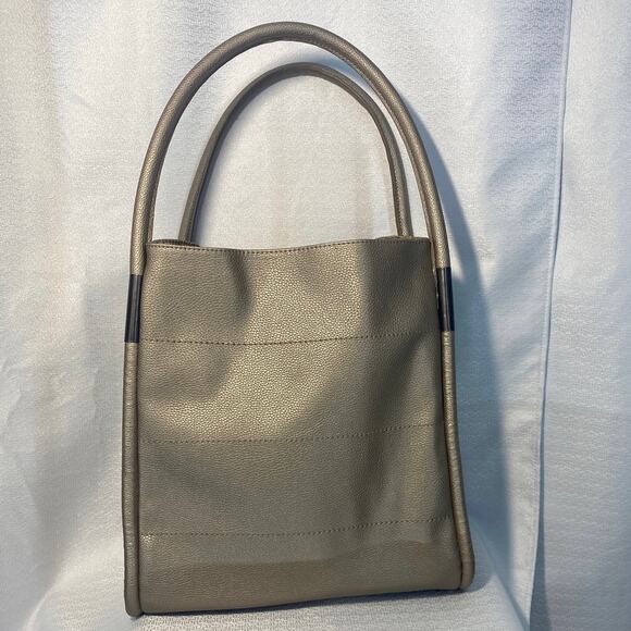 Neiman Marcus Handbags - Neiman Marcus Pewter/Silver Faux Leather Shopping Tote Hand Bag NWOT